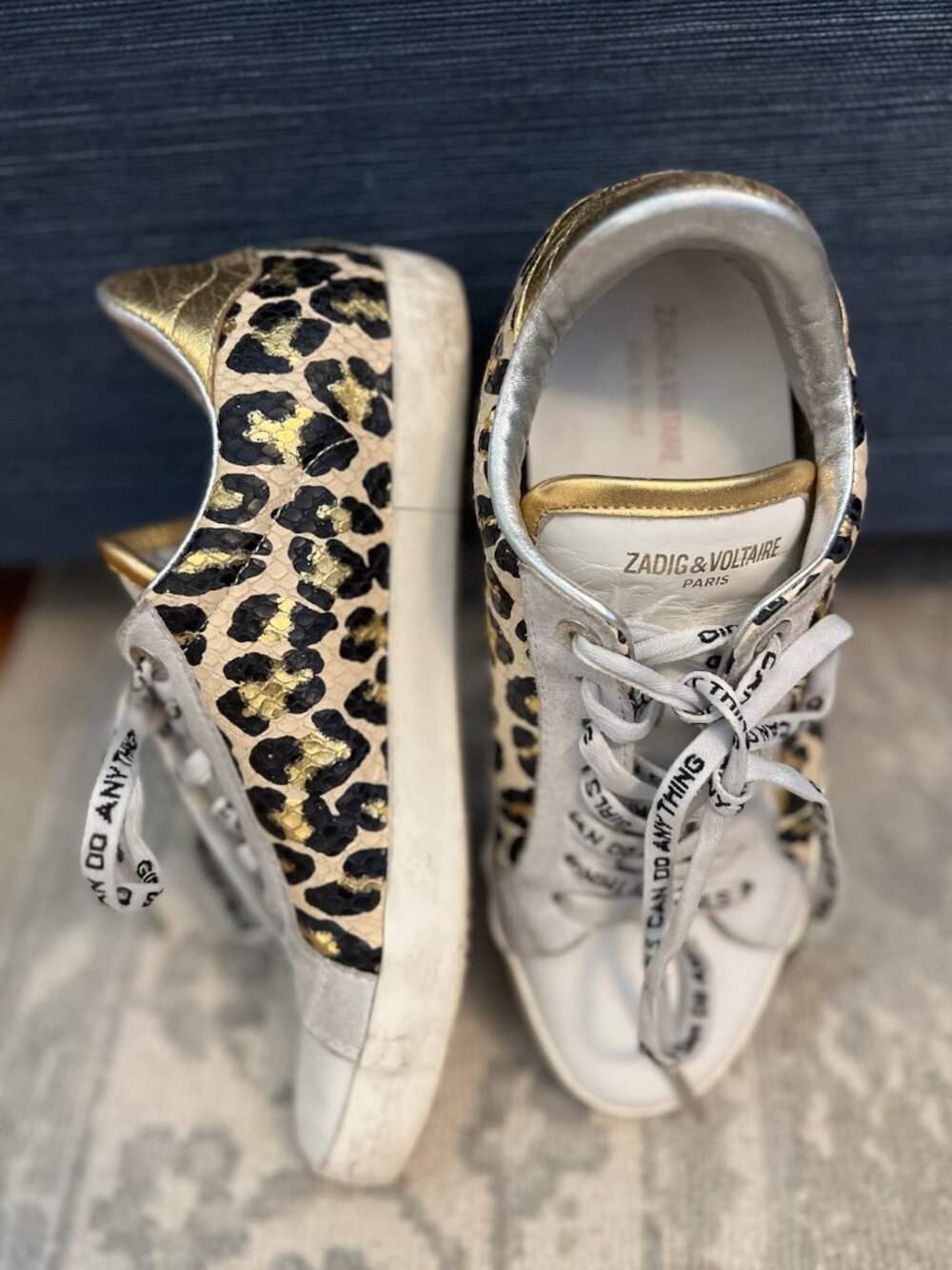Zadig & Voltaire Leopard Gold Leather Low Top Sneakers EU 38 / US 7.5-8